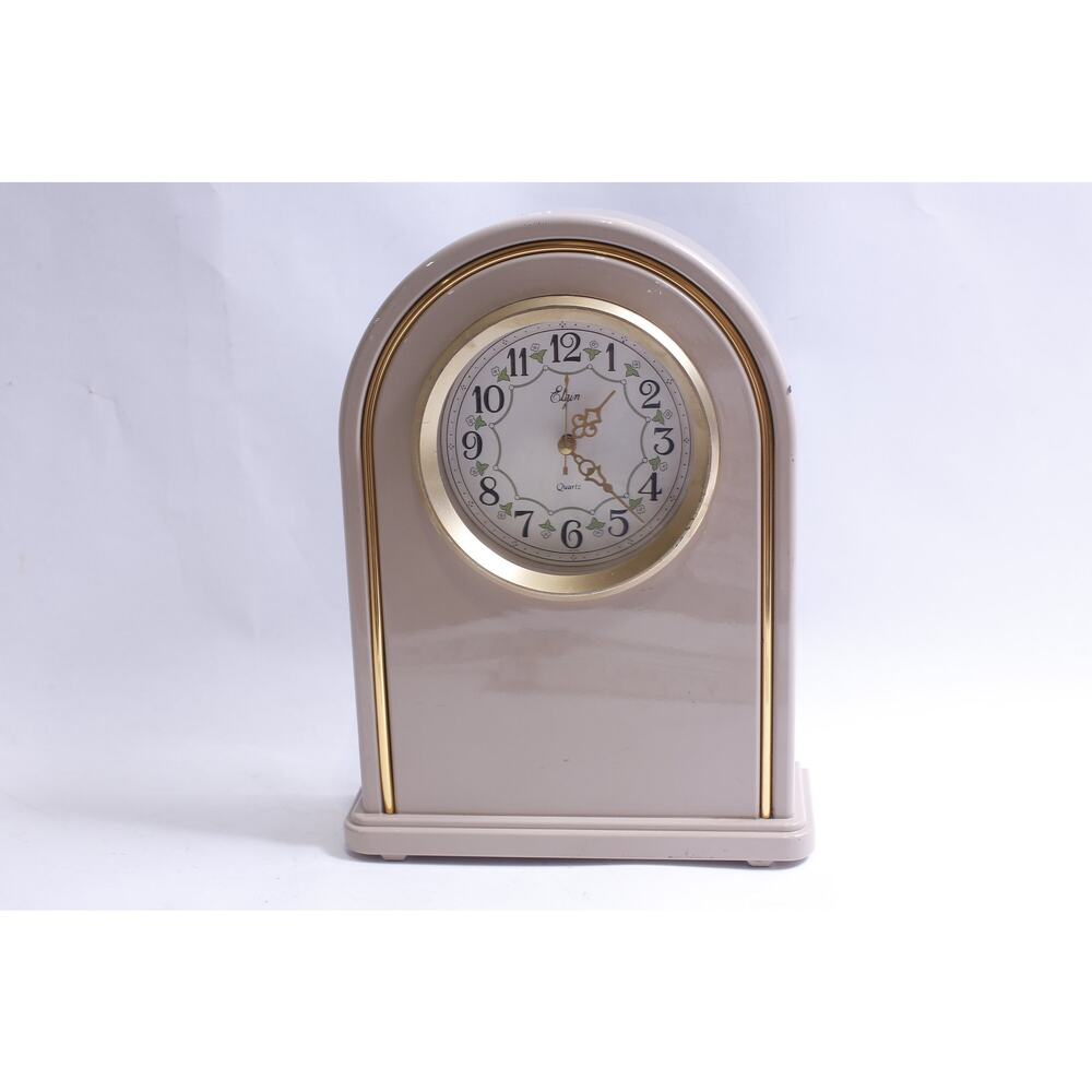 Elgin, Table Clock, Art Deco, Beige, 1980s, 9x12", Arabic Numerals, Elegant